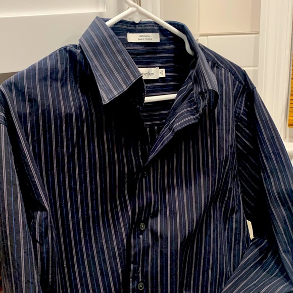 Calvin Klein Other - Calvin Klein Men’s Dress Shirt, Size 16, 32/33, Dark Navy, Gray pinstripe, used